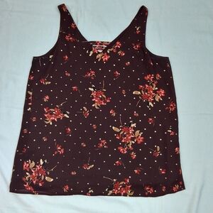 Maurice's dark burgandy floral lined sheer sleeveless top M